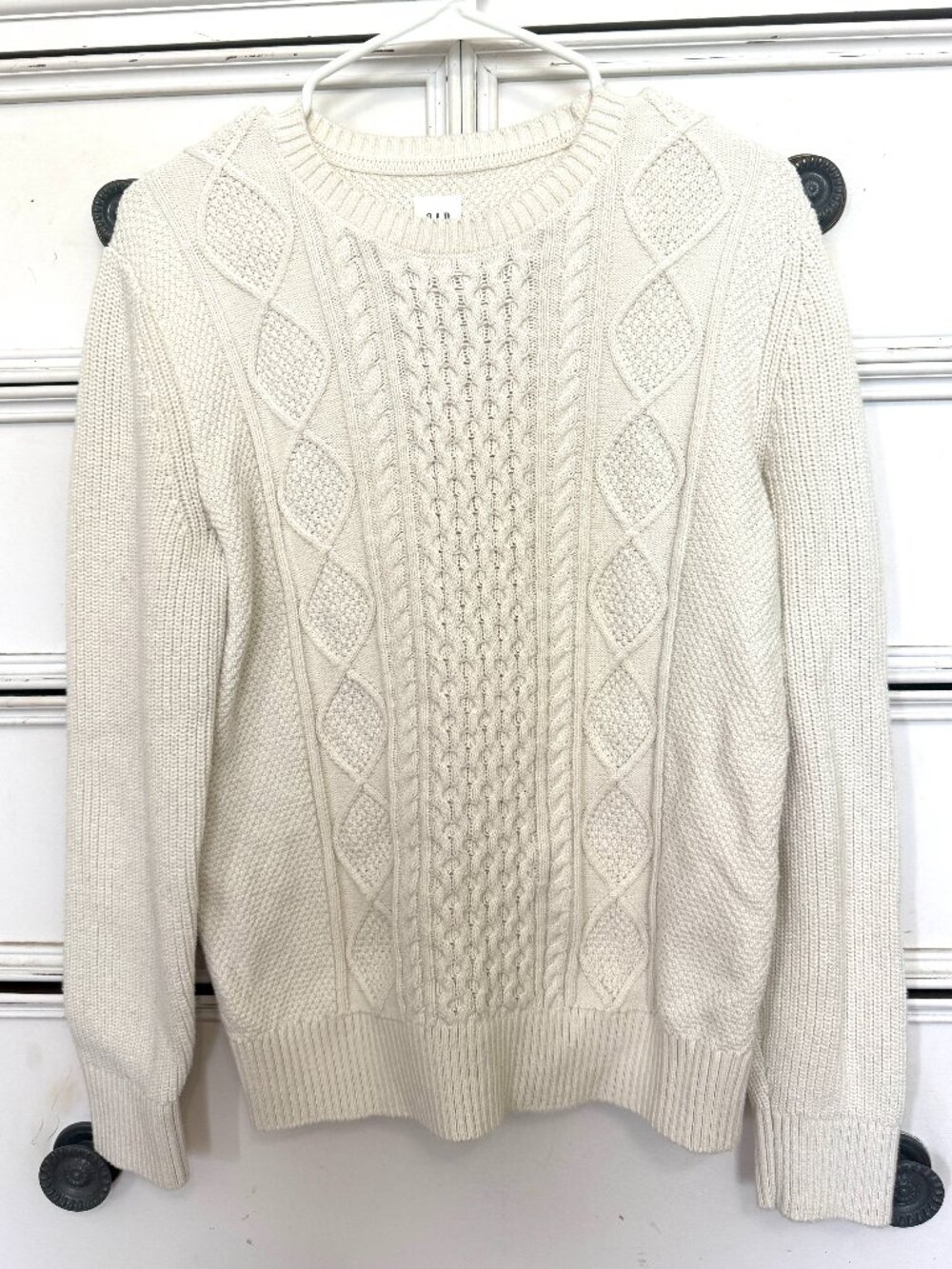 GAP Women's Cable Knit Crewneck Sweater Long Sleeve‎ Pullover Ivory size small